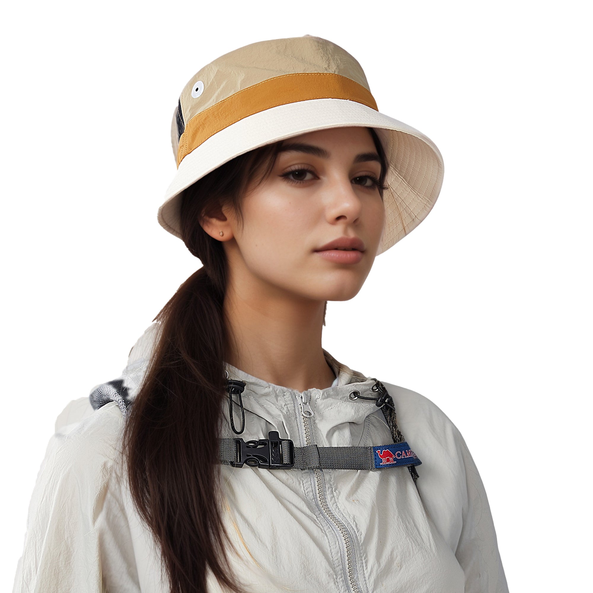 Anna-Kaci Outdoor Patchwork Bucket Hat Adjustable Chin Strap Breathable Wide Brim for Hiking Camping Travel