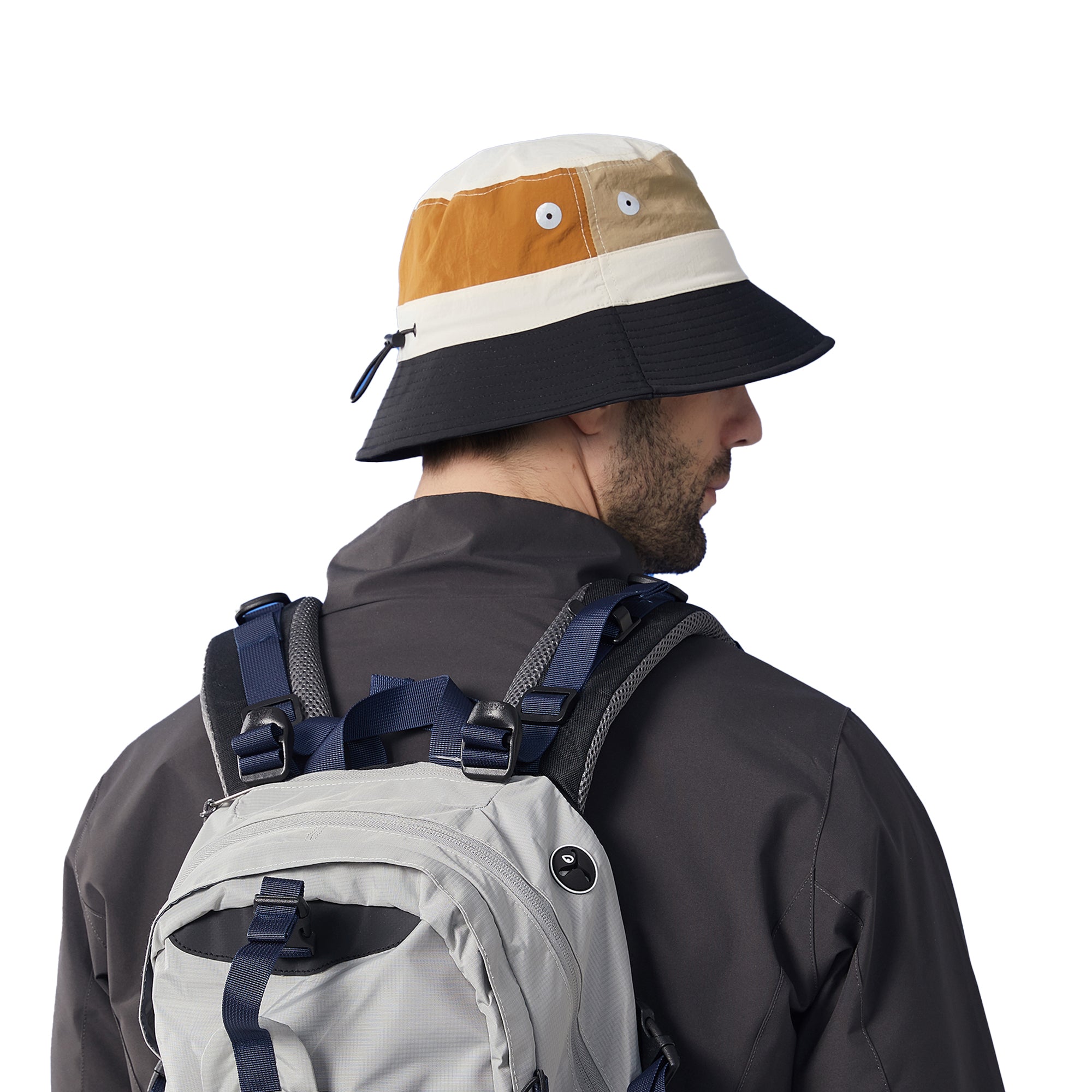 Anna-Kaci Outdoor Patchwork Bucket Hat Adjustable Chin Strap Breathable Wide Brim for Hiking Camping Travel