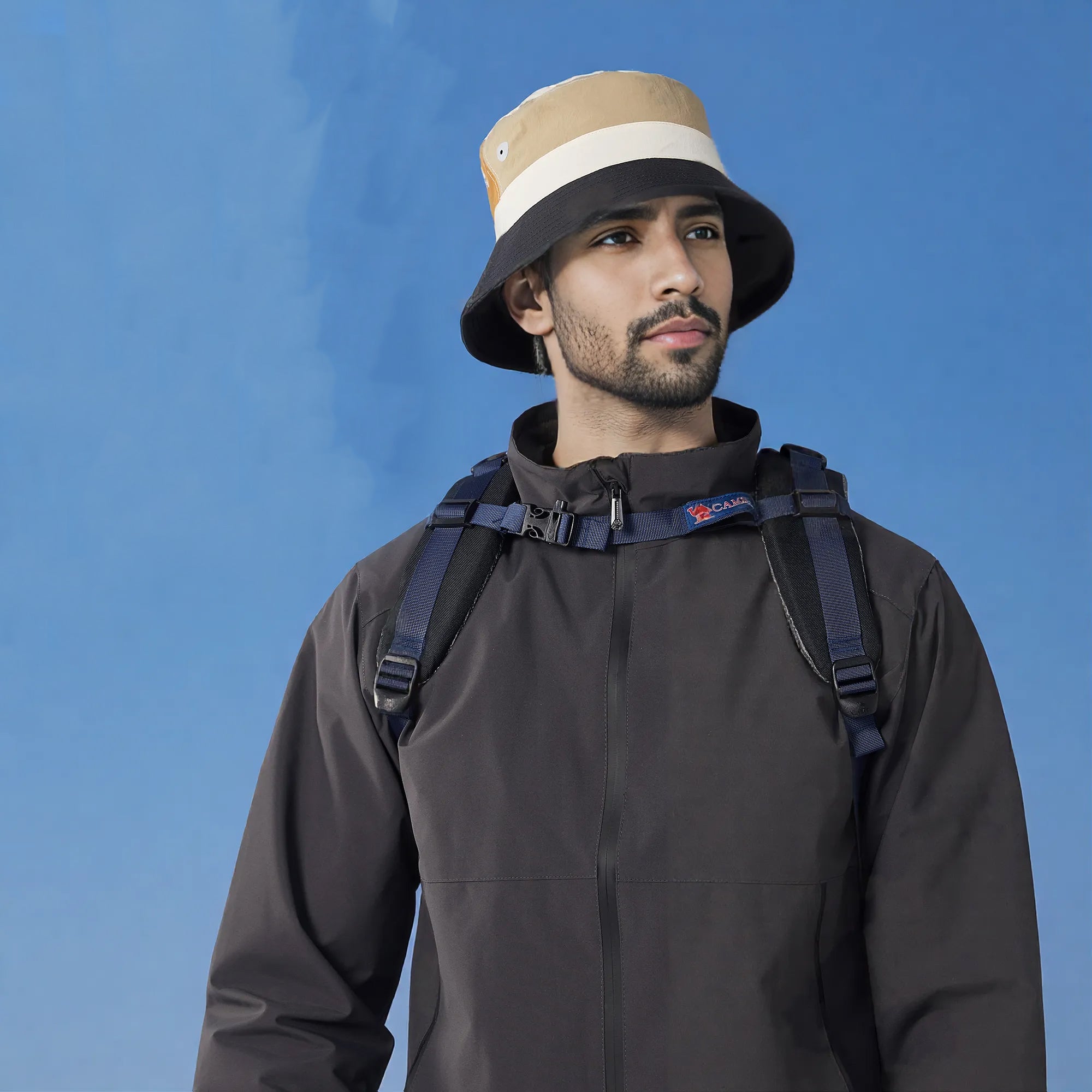 Anna-Kaci Outdoor Patchwork Bucket Hat Adjustable Chin Strap Breathable Wide Brim for Hiking Camping Travel