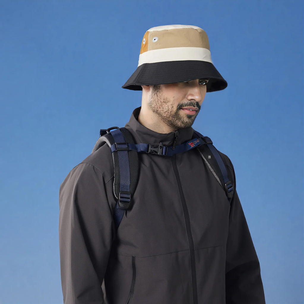 Anna-Kaci Outdoor Patchwork Bucket Hat Adjustable Chin Strap Breathable Wide Brim for Hiking Camping Travel