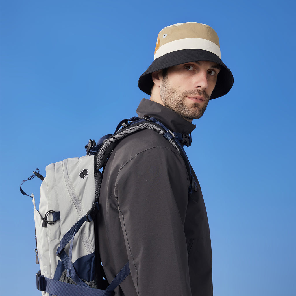 Anna-Kaci Outdoor Patchwork Bucket Hat Adjustable Chin Strap Breathable Wide Brim for Hiking Camping Travel