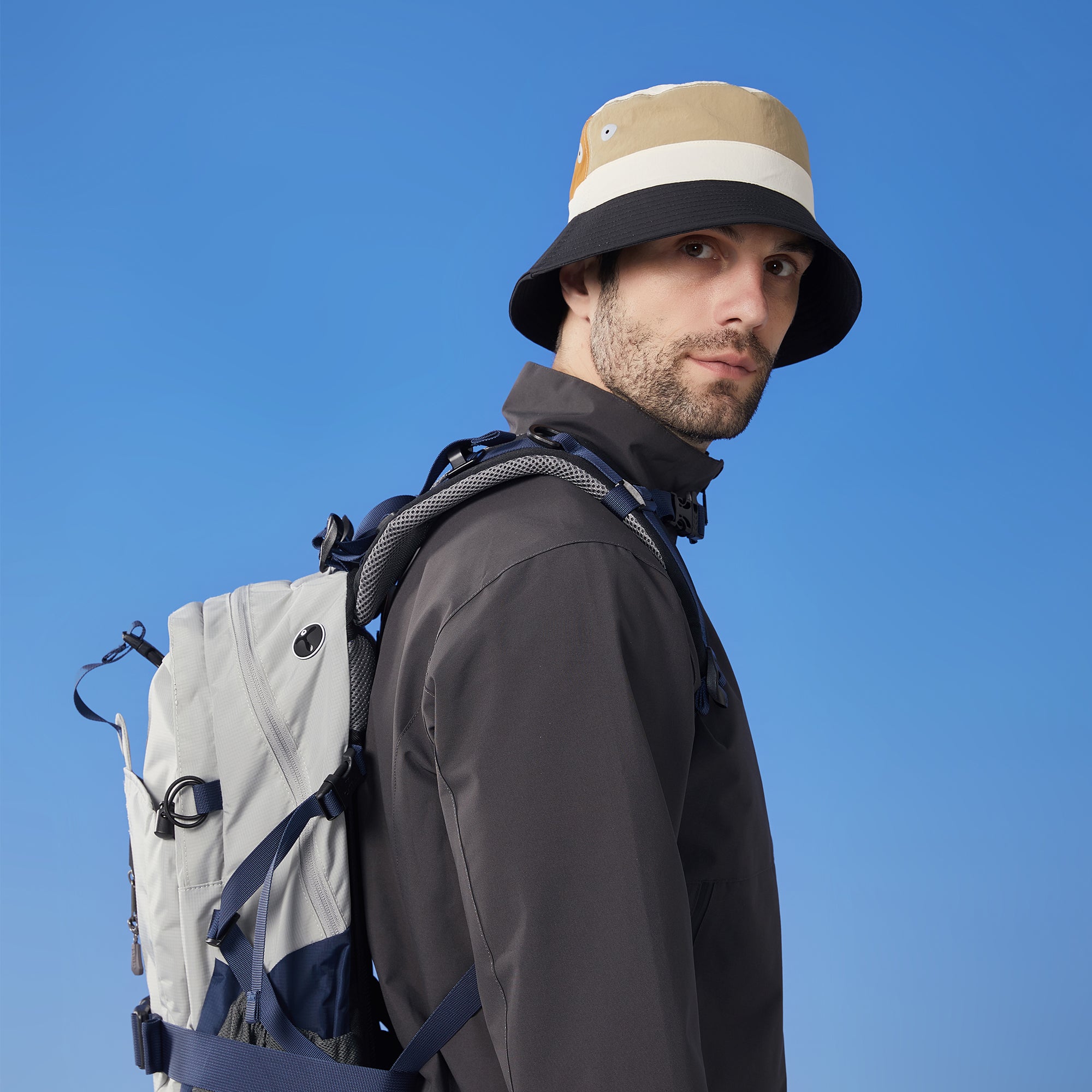 Anna-Kaci Outdoor Patchwork Bucket Hat Adjustable Chin Strap Breathable Wide Brim for Hiking Camping Travel