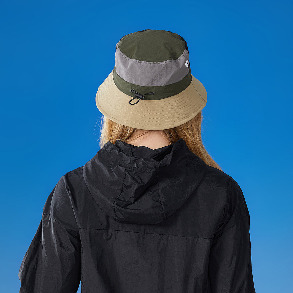 Anna-Kaci Outdoor Patchwork Bucket Hat Adjustable Chin Strap Breathable Wide Brim for Hiking Camping Travel