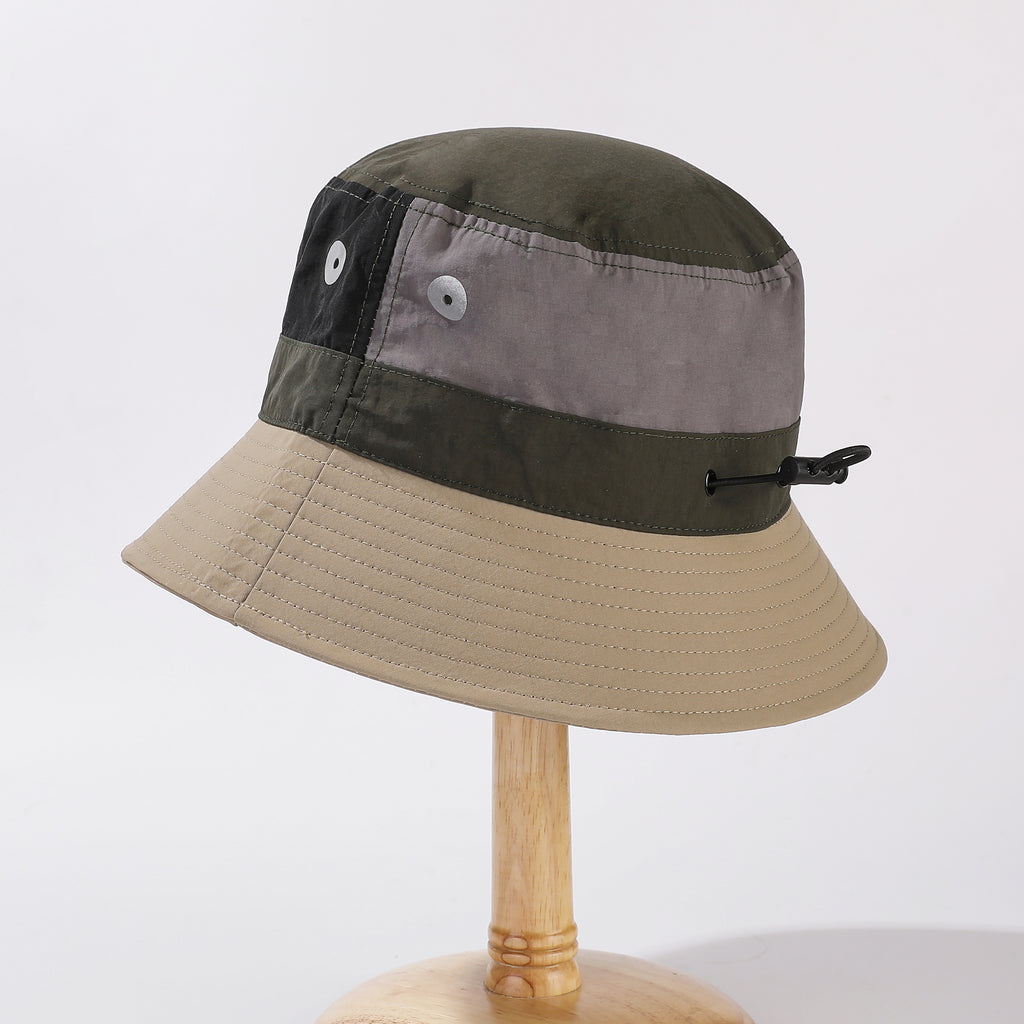 Anna-Kaci Outdoor Patchwork Bucket Hat Adjustable Chin Strap Breathable Wide Brim for Hiking Camping Travel