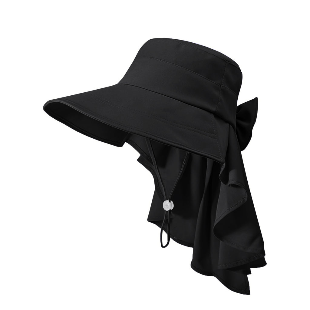 Anna-Kaci Womens Wide Brim Sun Hat UV Protection Flap Design with Back Bow Detail and Adjustable Chin Strap