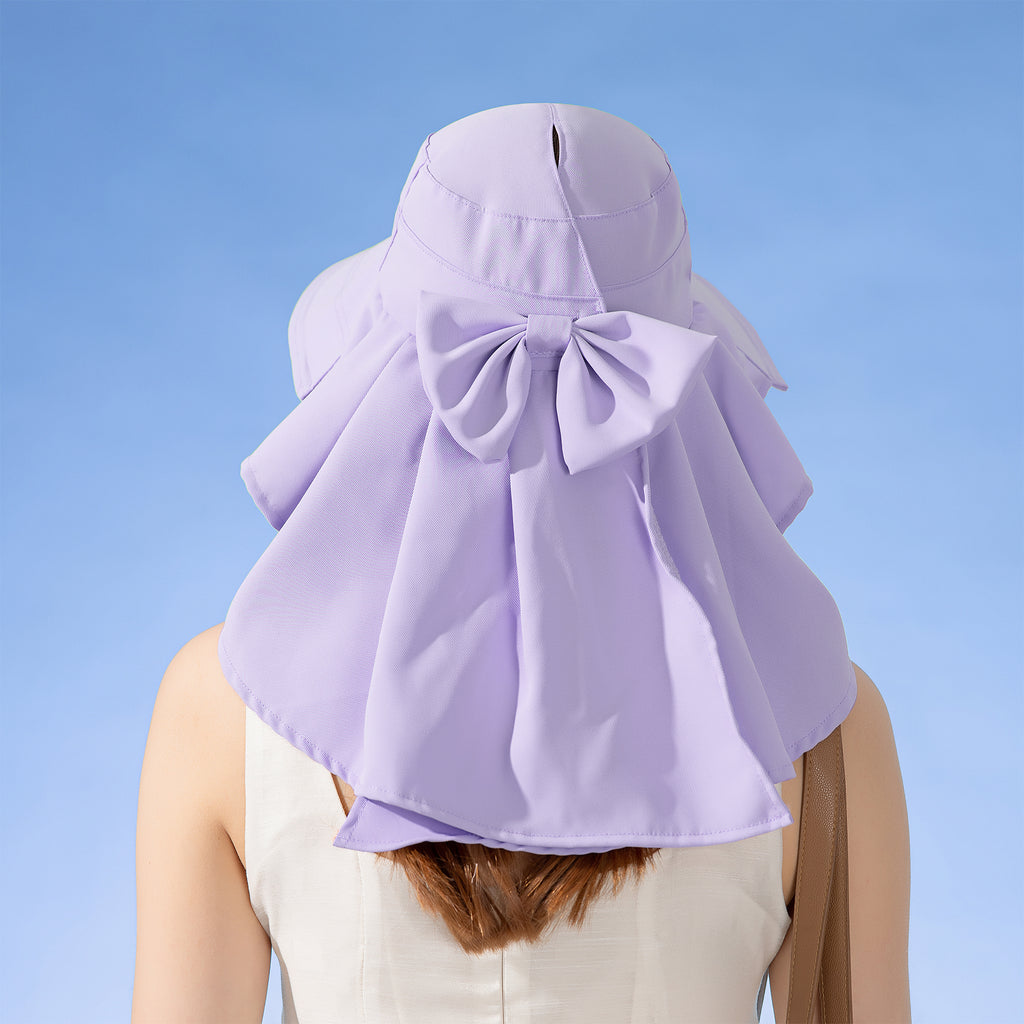 Anna-Kaci Womens Wide Brim Sun Hat UV Protection Flap Design with Back Bow Detail and Adjustable Chin Strap