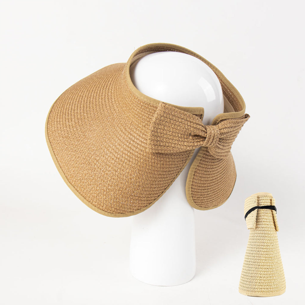 Anna-Kaci Women's Wide Brim Visor Hat with Bow Detail Adjustable Velcro Closure for Beach or Outdoor Protection