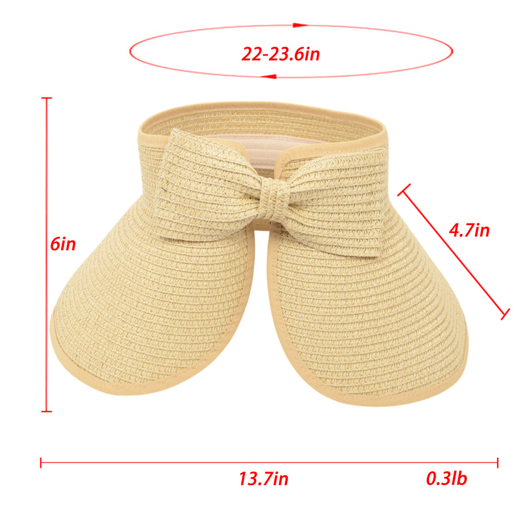 Anna-Kaci Women's Wide Brim Visor Hat with Bow Detail Adjustable Velcro Closure for Beach or Outdoor Protection