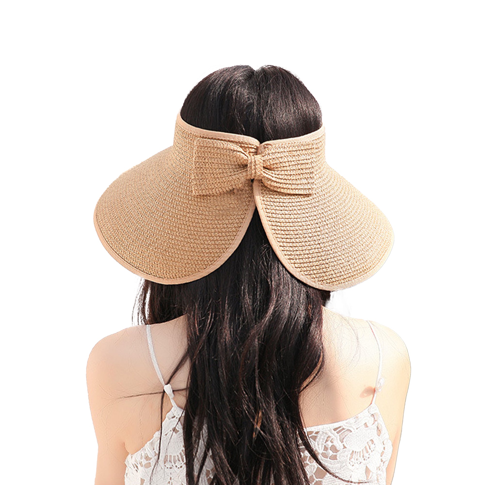 Anna-Kaci Women's Wide Brim Visor Hat with Bow Detail Adjustable Velcro Closure for Beach or Outdoor Protection