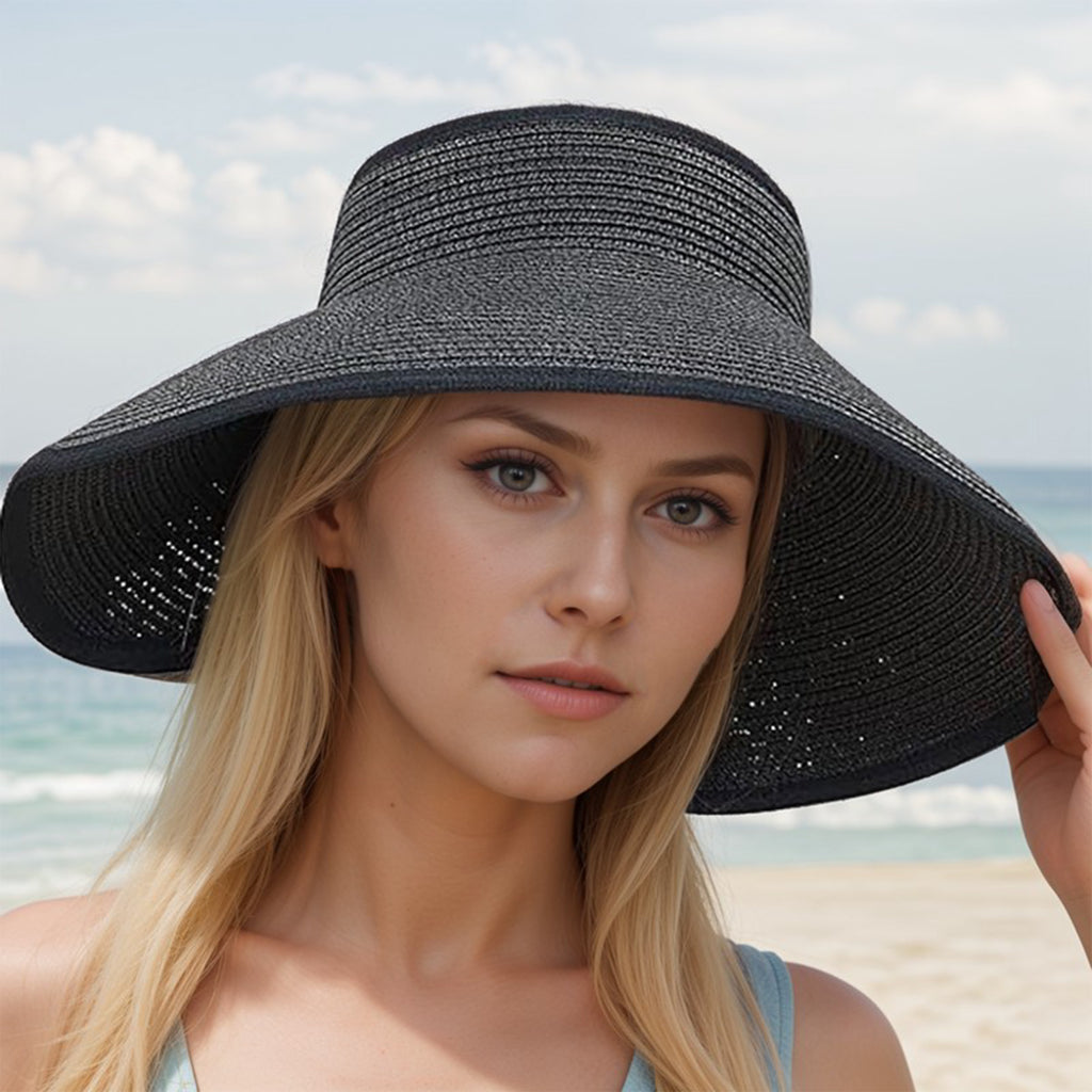 Anna-Kaci Women's Wide Brim Visor Hat with Bow Detail Adjustable Velcro Closure for Beach or Outdoor Protection