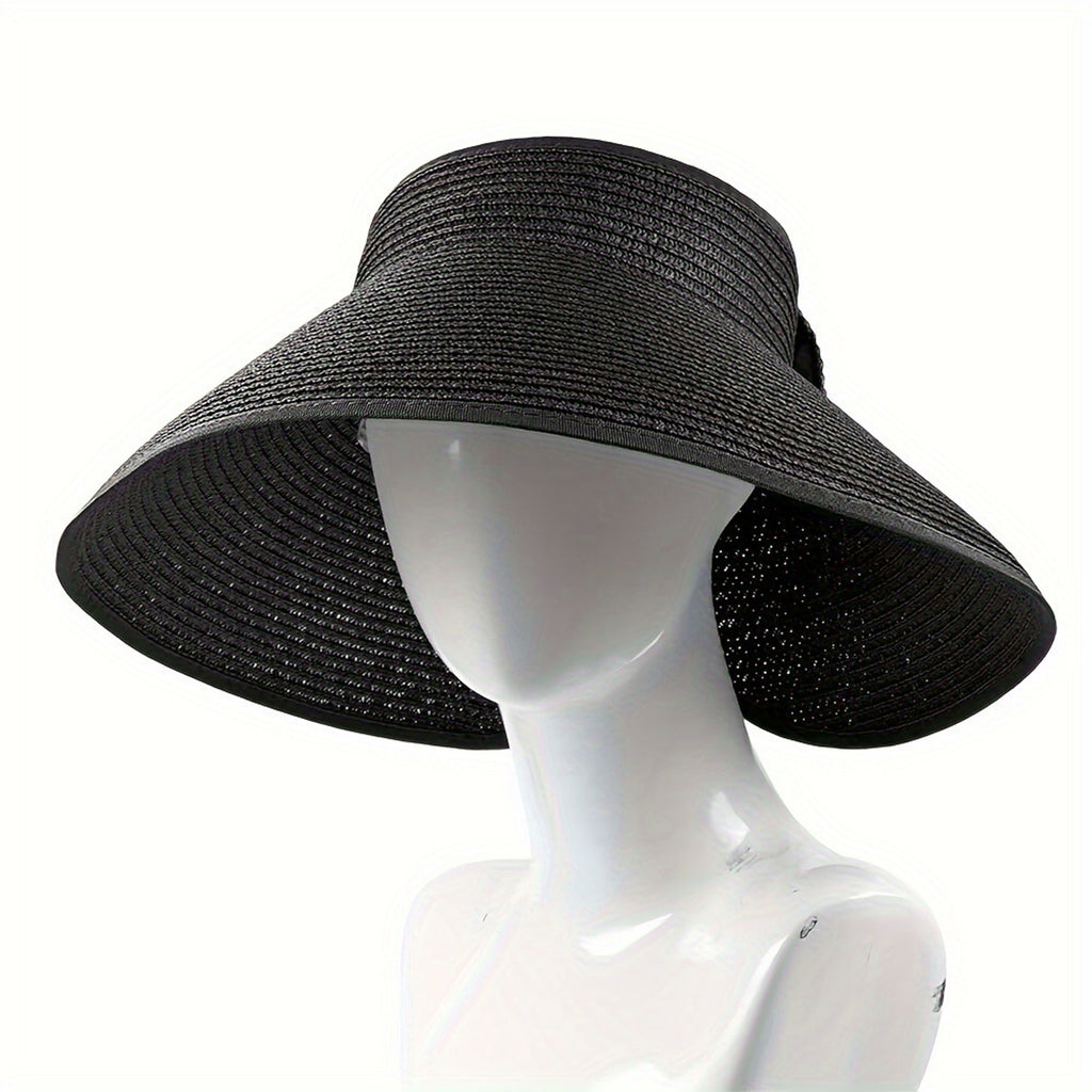 Anna-Kaci Women's Wide Brim Visor Hat with Bow Detail Adjustable Velcro Closure for Beach or Outdoor Protection