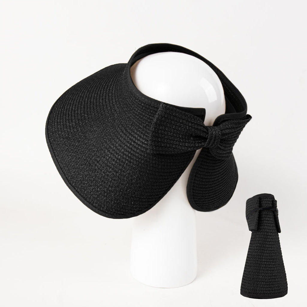 Anna-Kaci Women's Wide Brim Visor Hat with Bow Detail Adjustable Velcro Closure for Beach or Outdoor Protection