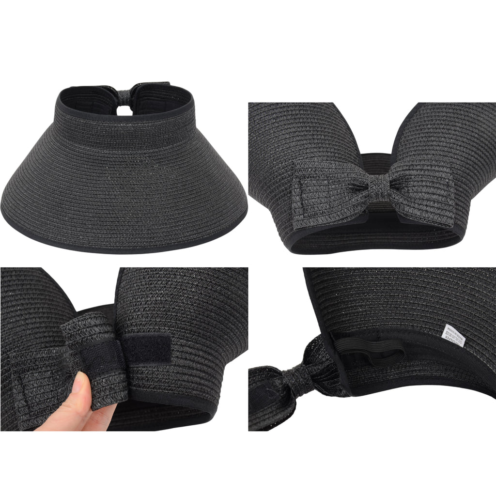 Anna-Kaci Women's Wide Brim Visor Hat with Bow Detail Adjustable Velcro Closure for Beach or Outdoor Protection