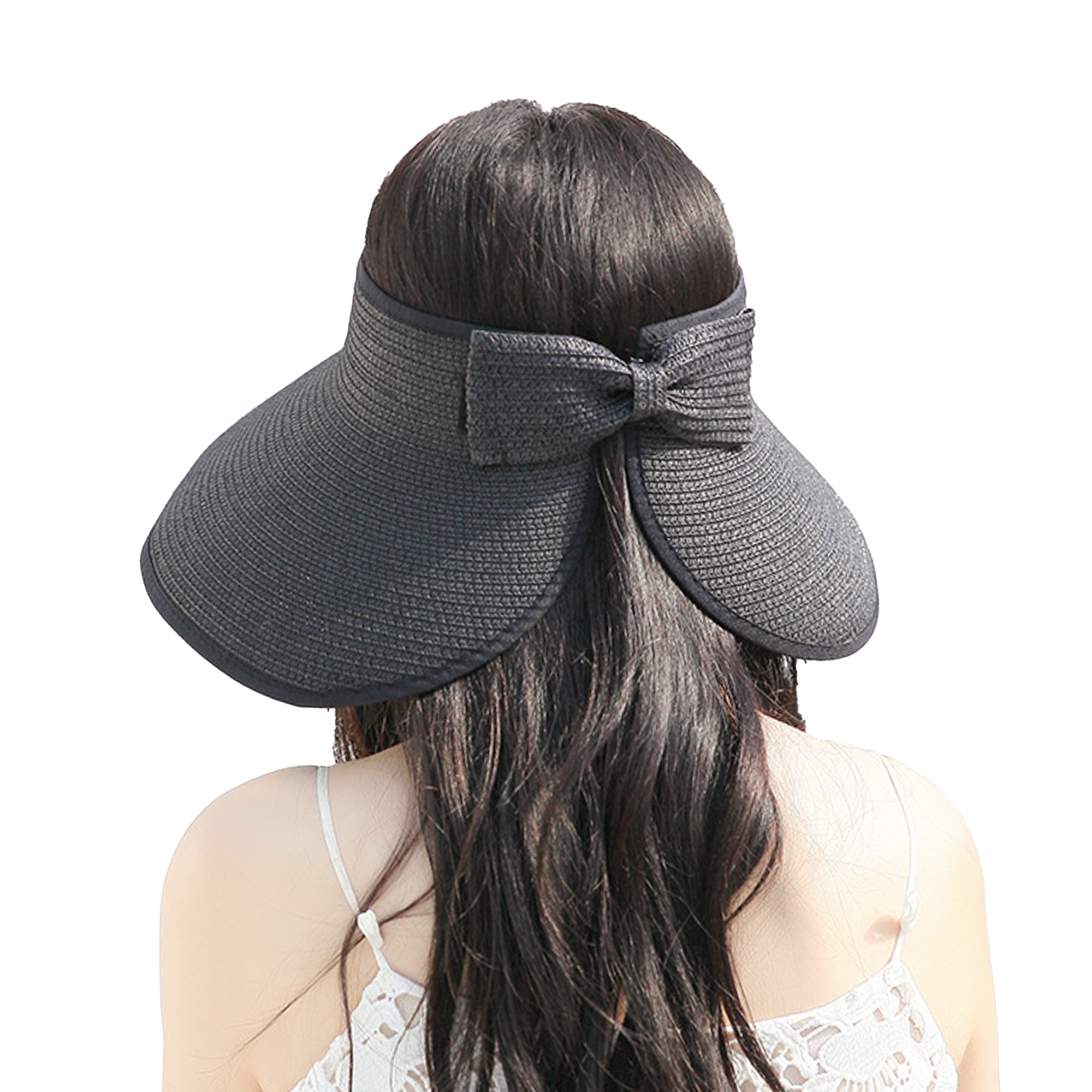 Anna-Kaci Women's Wide Brim Visor Hat with Bow Detail Adjustable Velcro Closure for Beach or Outdoor Protection
