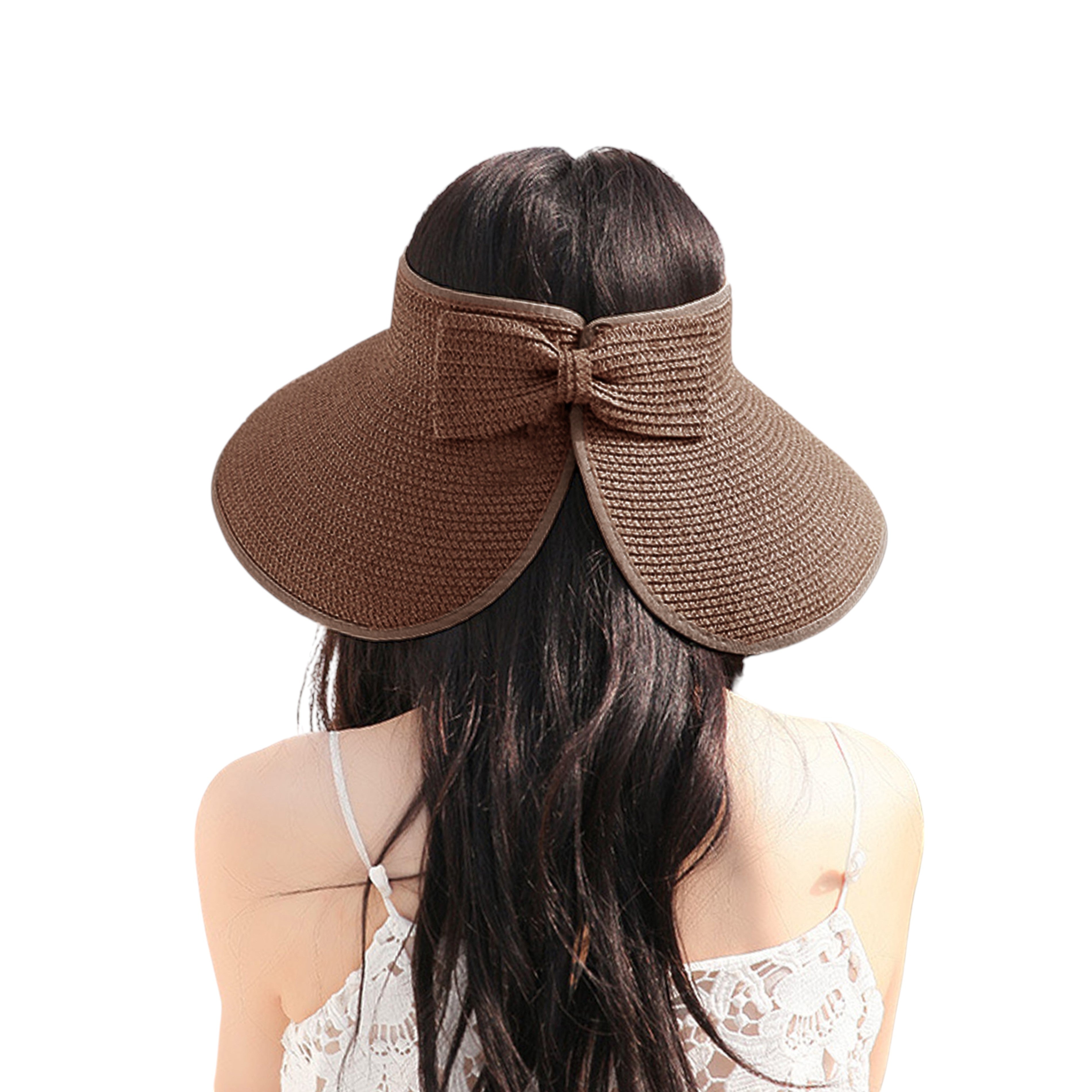 Anna-Kaci Women's Wide Brim Visor Hat with Bow Detail Adjustable Velcro Closure for Beach or Outdoor Protection