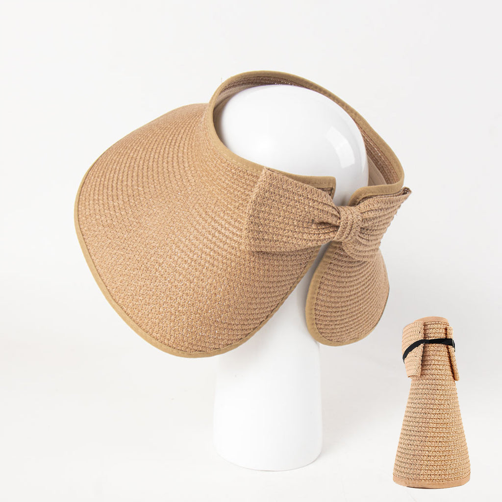 Anna-Kaci Women's Wide Brim Visor Hat with Bow Detail Adjustable Velcro Closure for Beach or Outdoor Protection