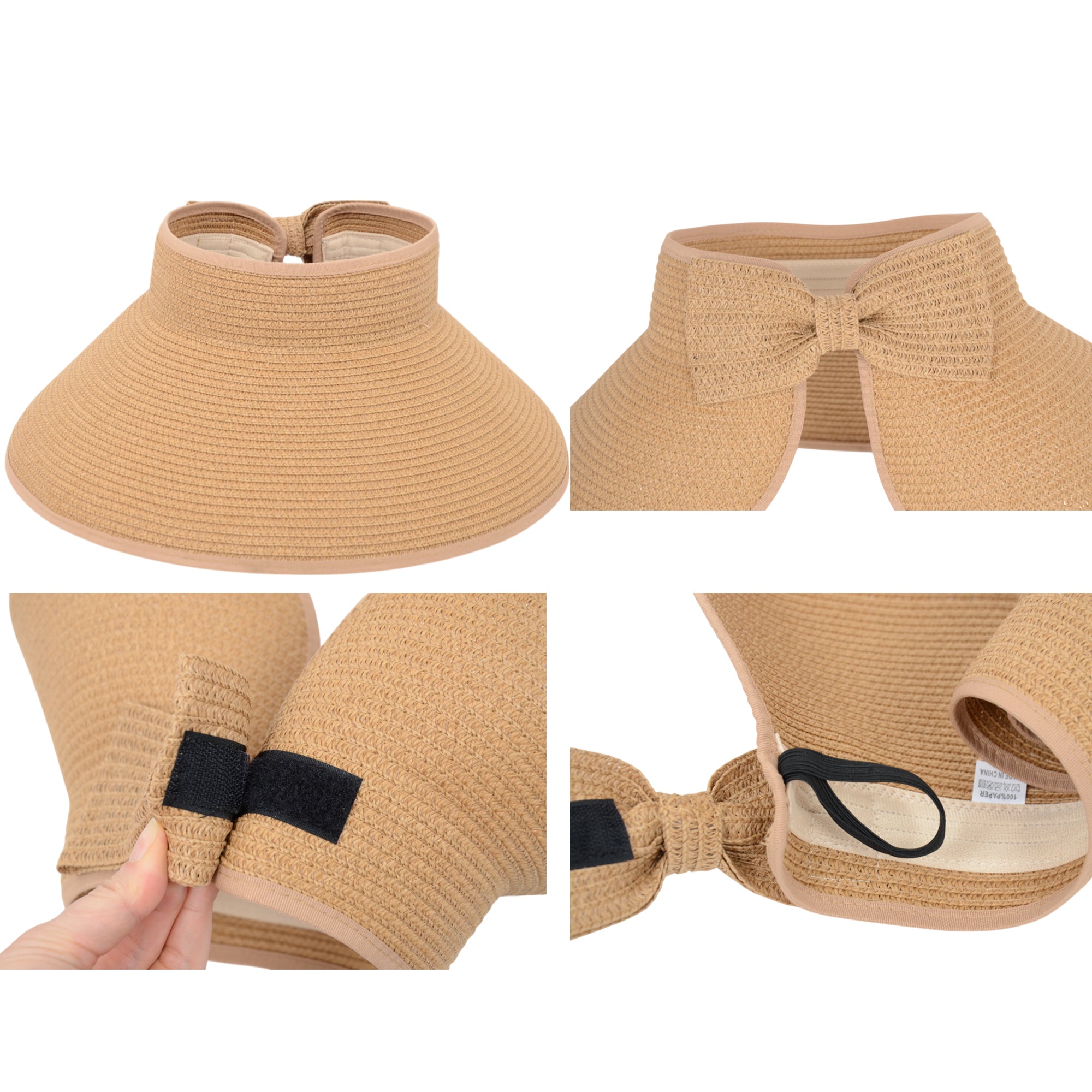 Anna-Kaci Women's Wide Brim Visor Hat with Bow Detail Adjustable Velcro Closure for Beach or Outdoor Protection