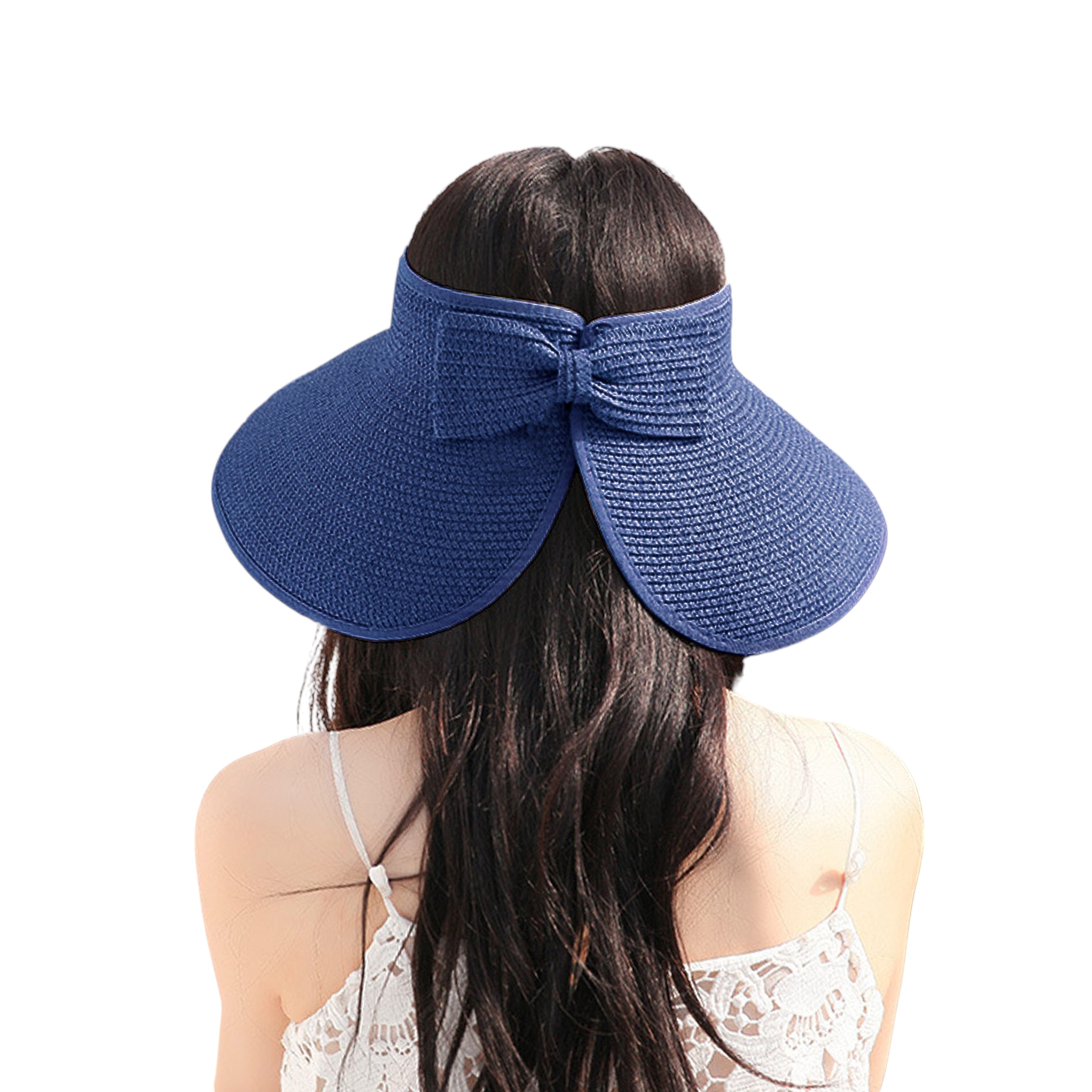 Anna-Kaci Women's Wide Brim Visor Hat with Bow Detail Adjustable Velcro Closure for Beach or Outdoor Protection