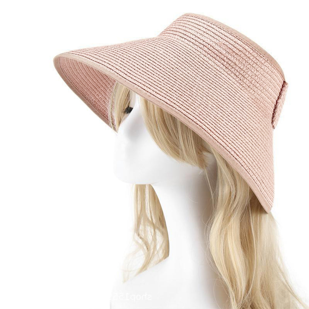 Anna-Kaci Women's Wide Brim Visor Hat with Bow Detail Adjustable Velcro Closure for Beach or Outdoor Protection