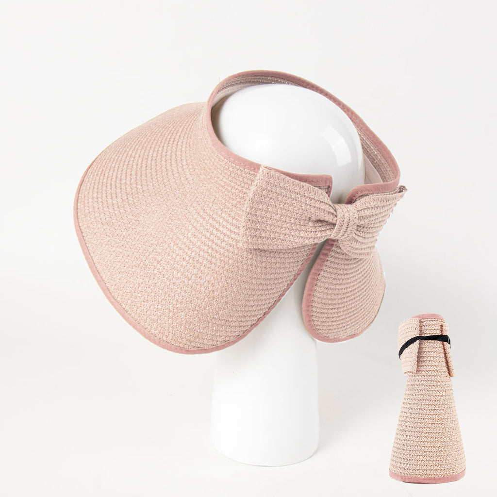 Anna-Kaci Women's Wide Brim Visor Hat with Bow Detail Adjustable Velcro Closure for Beach or Outdoor Protection