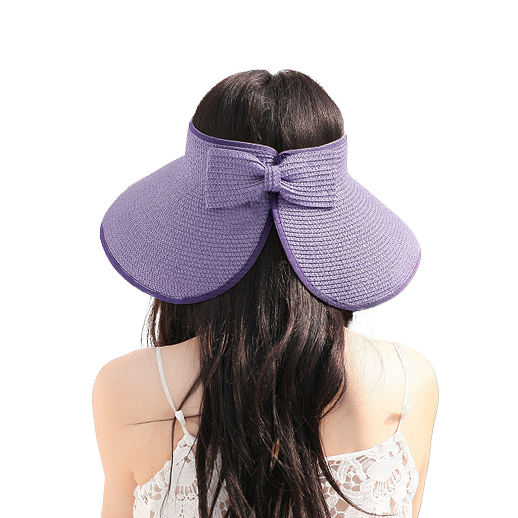 Anna-Kaci Women's Wide Brim Visor Hat with Bow Detail Adjustable Velcro Closure for Beach or Outdoor Protection