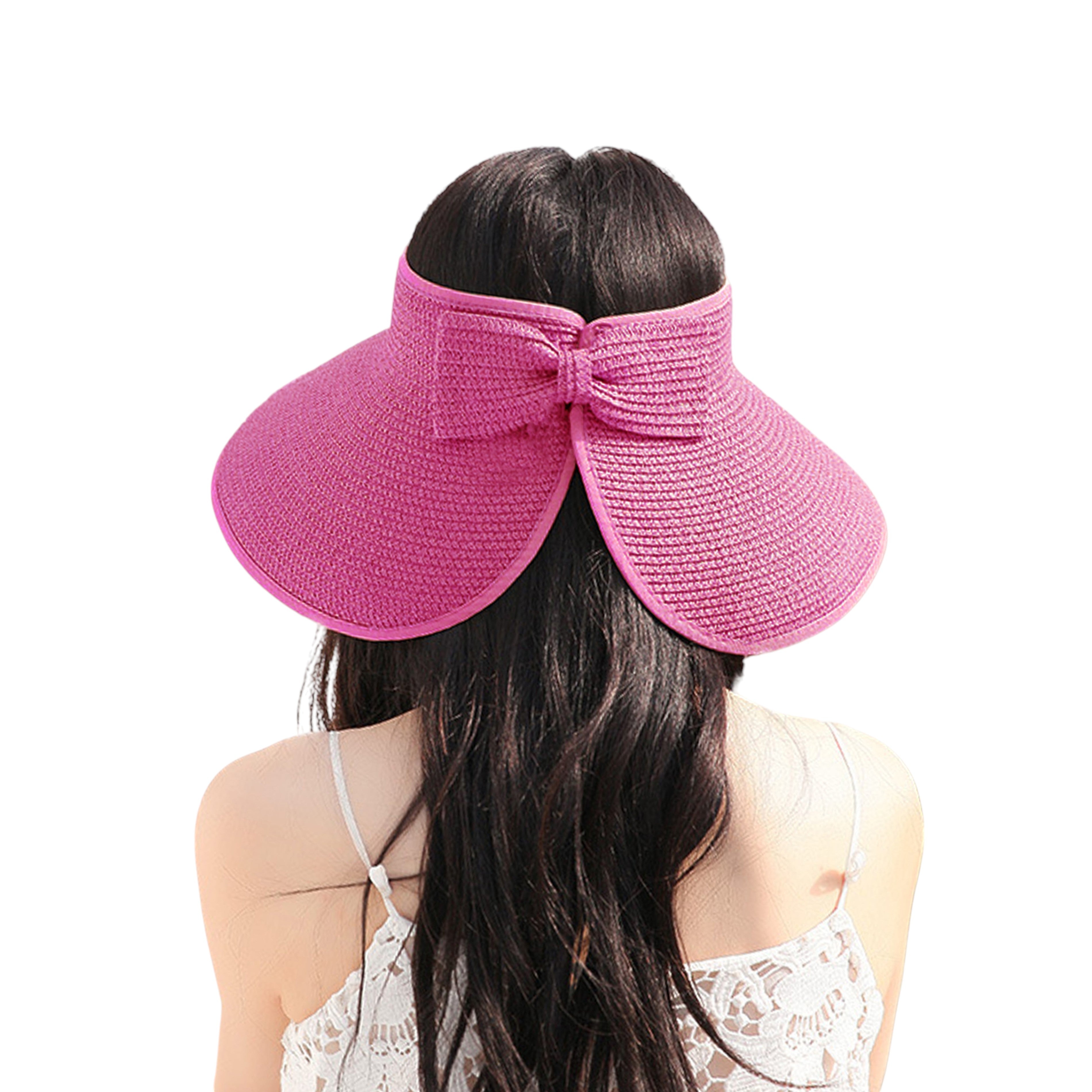 Anna-Kaci Women's Wide Brim Visor Hat with Bow Detail Adjustable Velcro Closure for Beach or Outdoor Protection