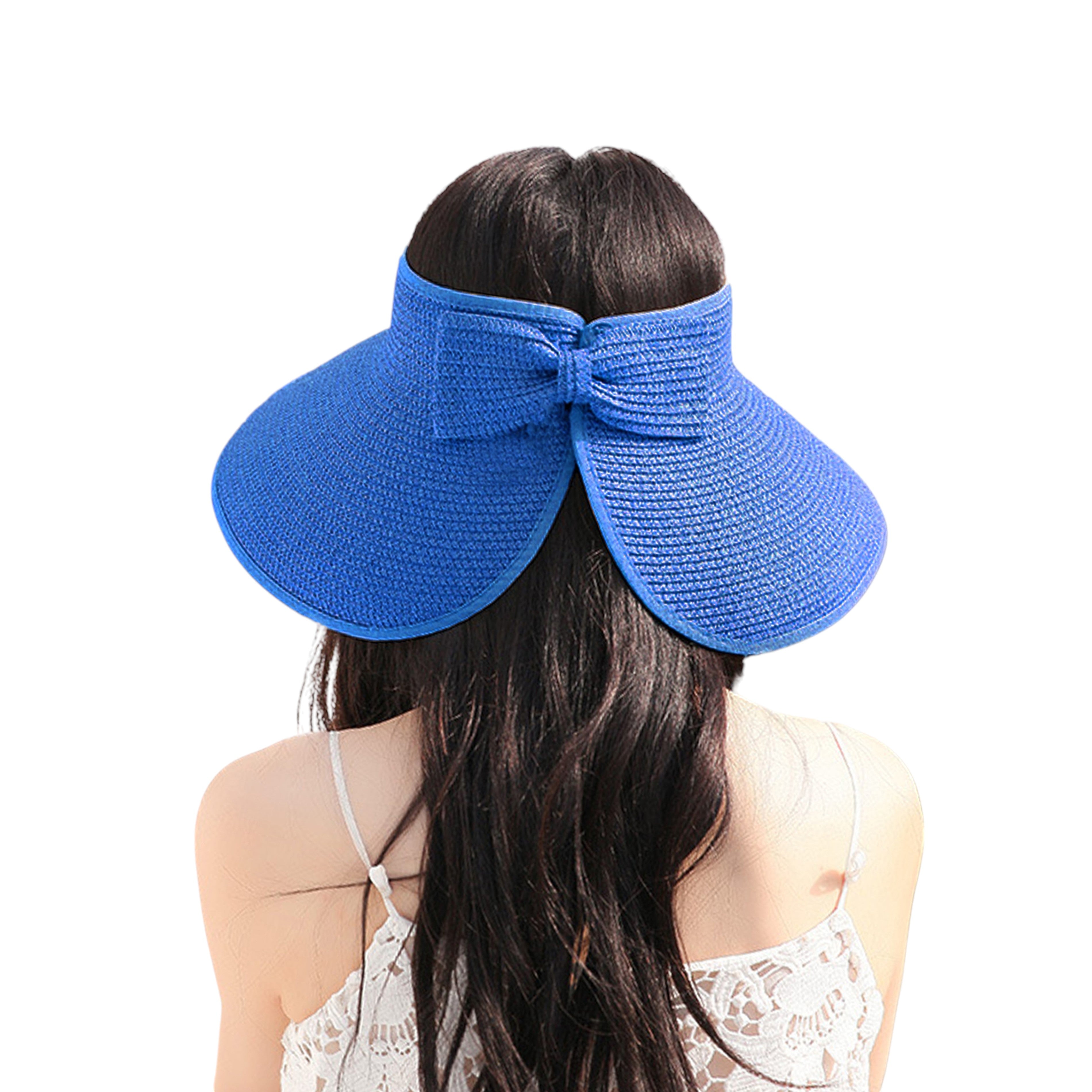 Anna-Kaci Women's Wide Brim Visor Hat with Bow Detail Adjustable Velcro Closure for Beach or Outdoor Protection