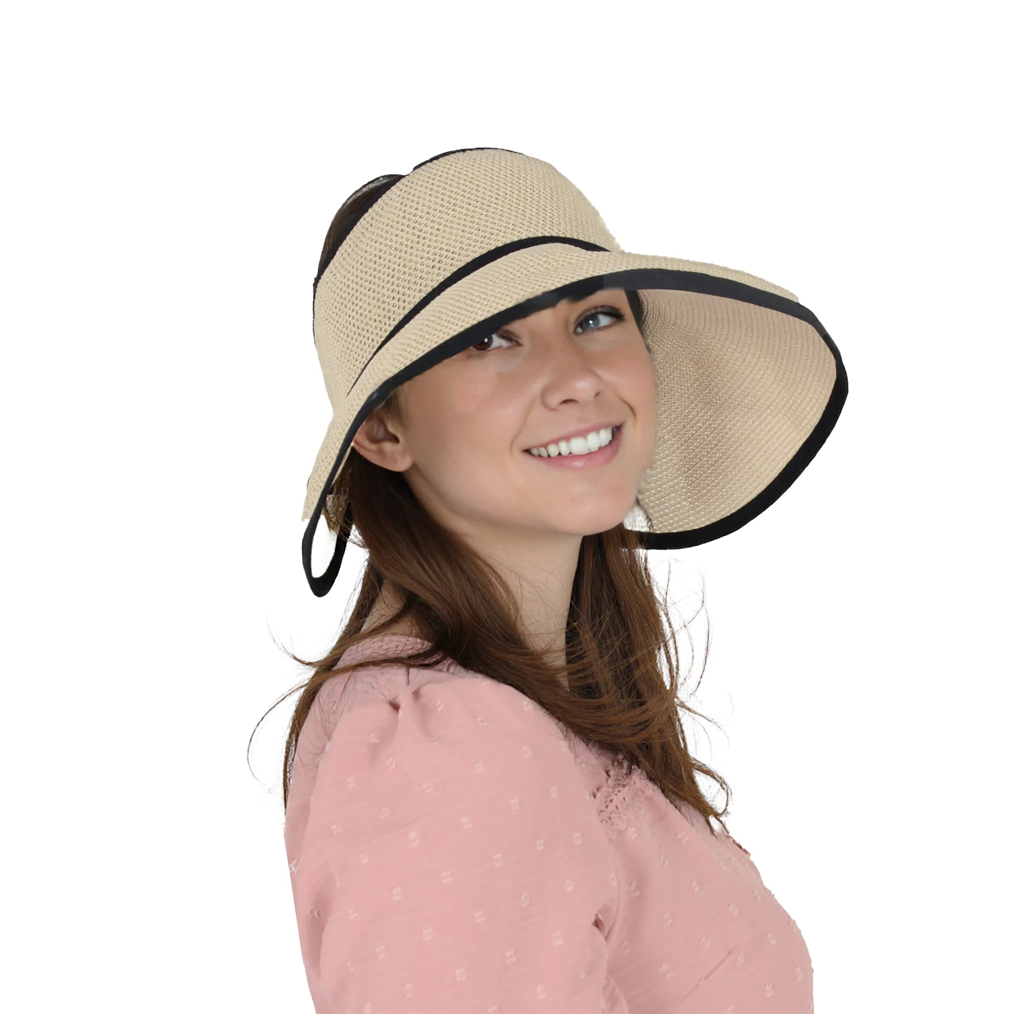 Anna-Kaci Womens Roll Up Straw Sun Visor Wide Brim Bow Detail Adjustable UV Protection Packable Summer Hat