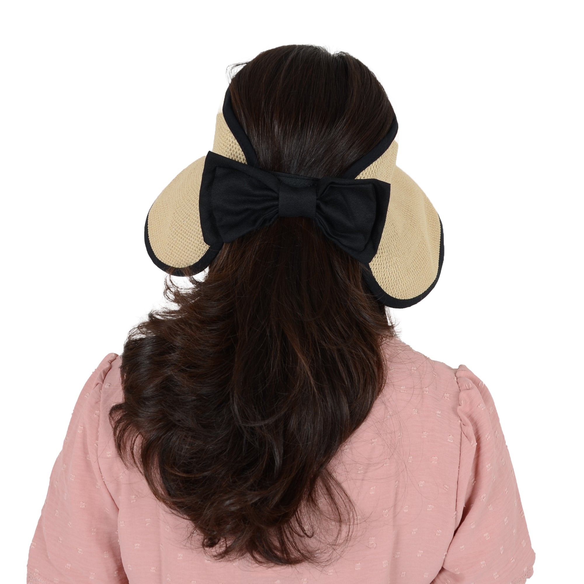 Anna-Kaci Womens Roll Up Straw Sun Visor Wide Brim Bow Detail Adjustable UV Protection Packable Summer Hat
