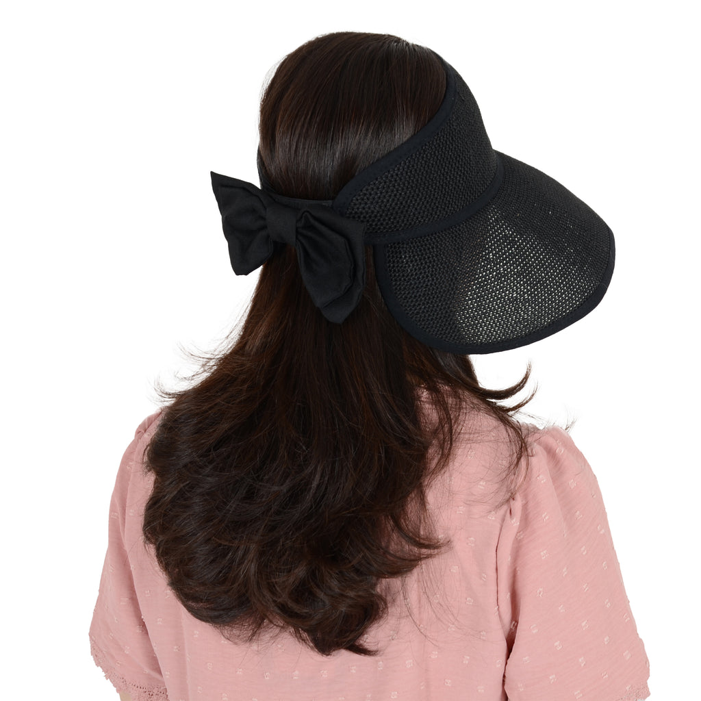 Anna-Kaci Womens Roll Up Straw Sun Visor Wide Brim Bow Detail Adjustable UV Protection Packable Summer Hat