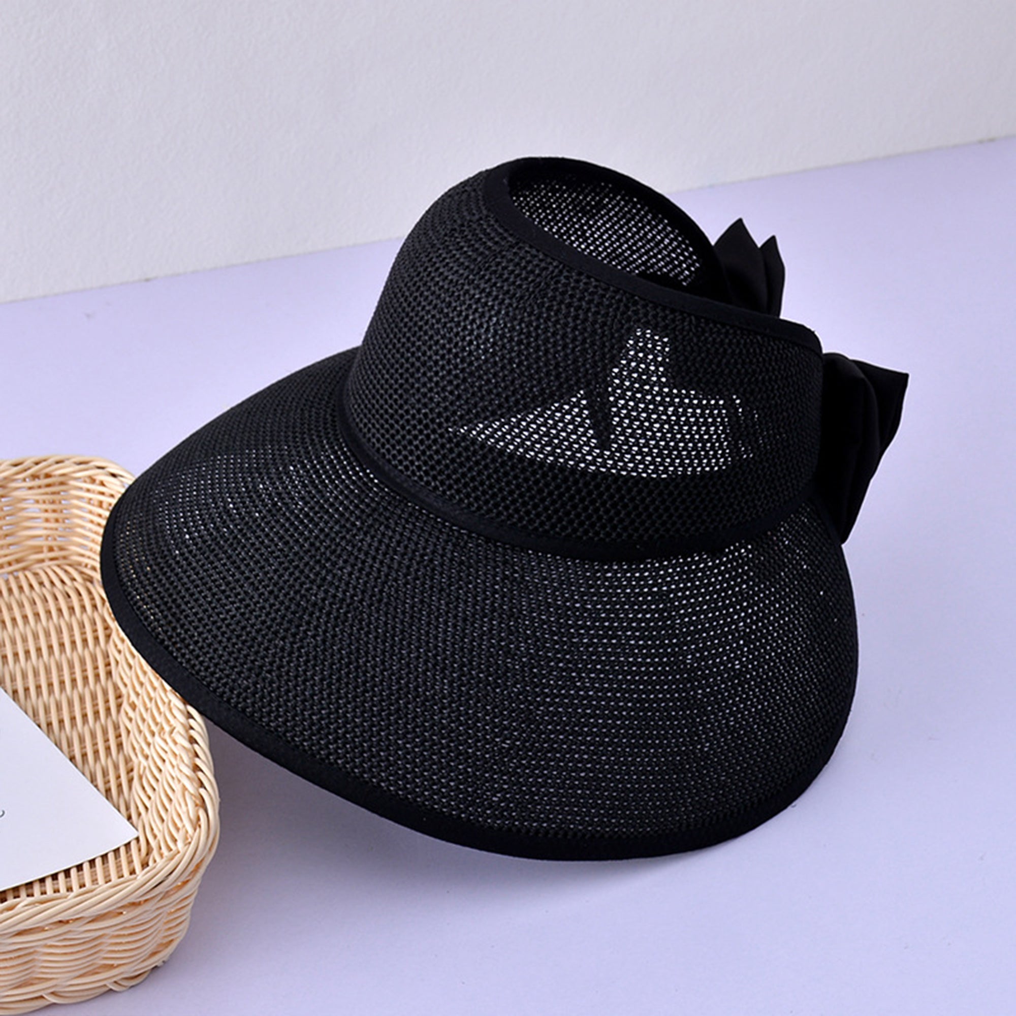 Anna-Kaci Womens Roll Up Straw Sun Visor Wide Brim Bow Detail Adjustable UV Protection Packable Summer Hat