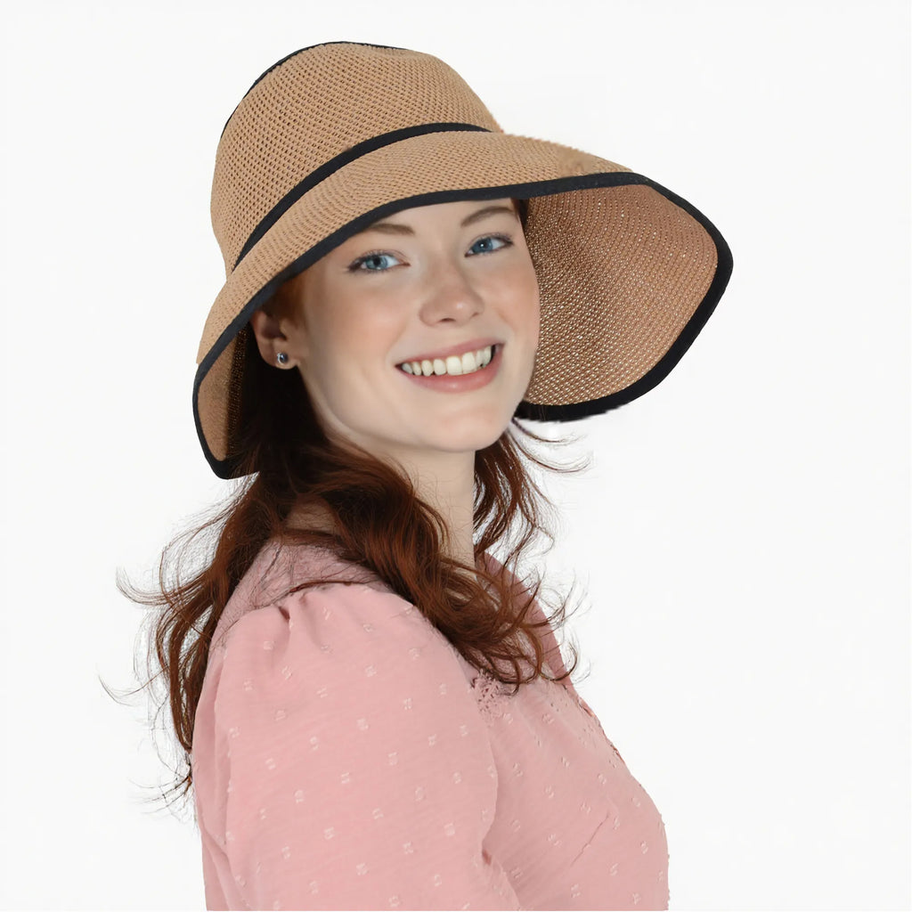 Anna-Kaci Womens Roll Up Straw Sun Visor Wide Brim Bow Detail Adjustable UV Protection Packable Summer Hat