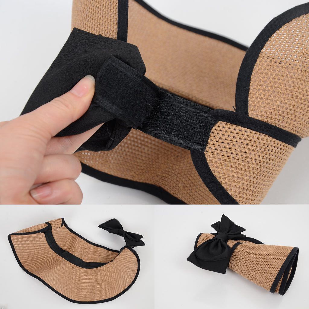 Anna-Kaci Womens Roll Up Straw Sun Visor Wide Brim Bow Detail Adjustable UV Protection Packable Summer Hat
