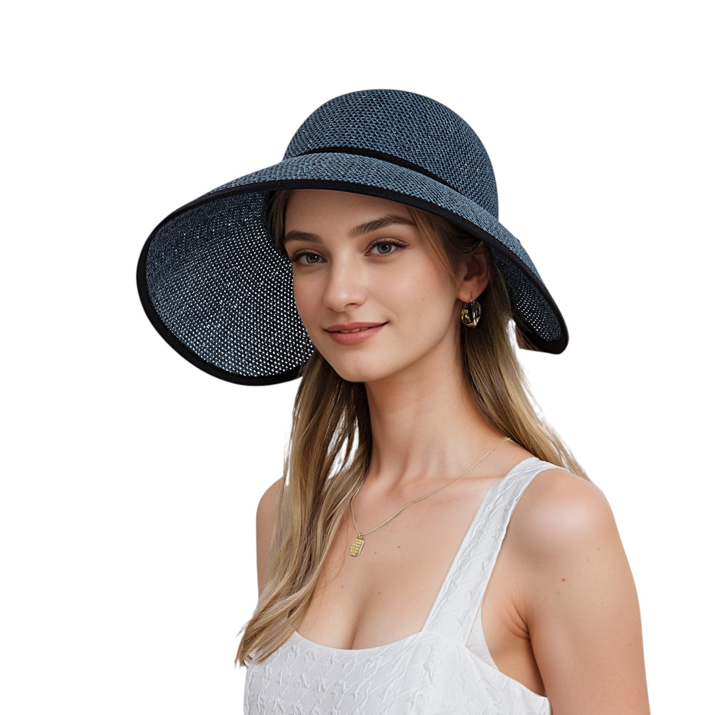 Anna-Kaci Womens Roll Up Straw Sun Visor Wide Brim Bow Detail Adjustable UV Protection Packable Summer Hat