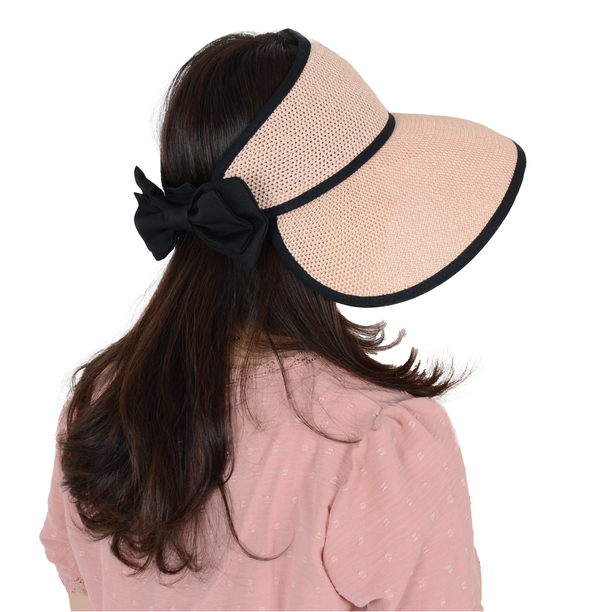 Anna-Kaci Womens Roll Up Straw Sun Visor Wide Brim Bow Detail Adjustable UV Protection Packable Summer Hat