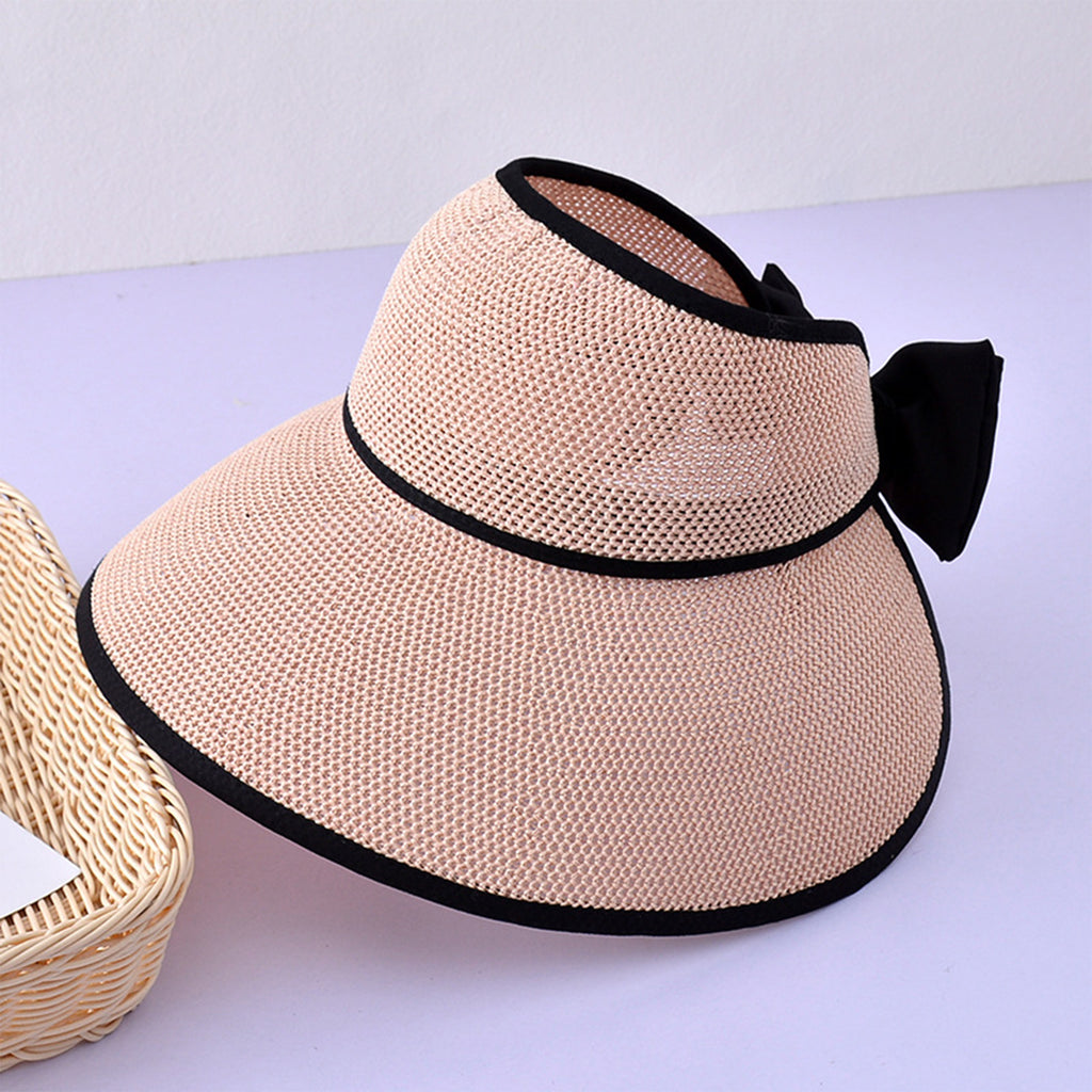 Anna-Kaci Womens Roll Up Straw Sun Visor Wide Brim Bow Detail Adjustable UV Protection Packable Summer Hat