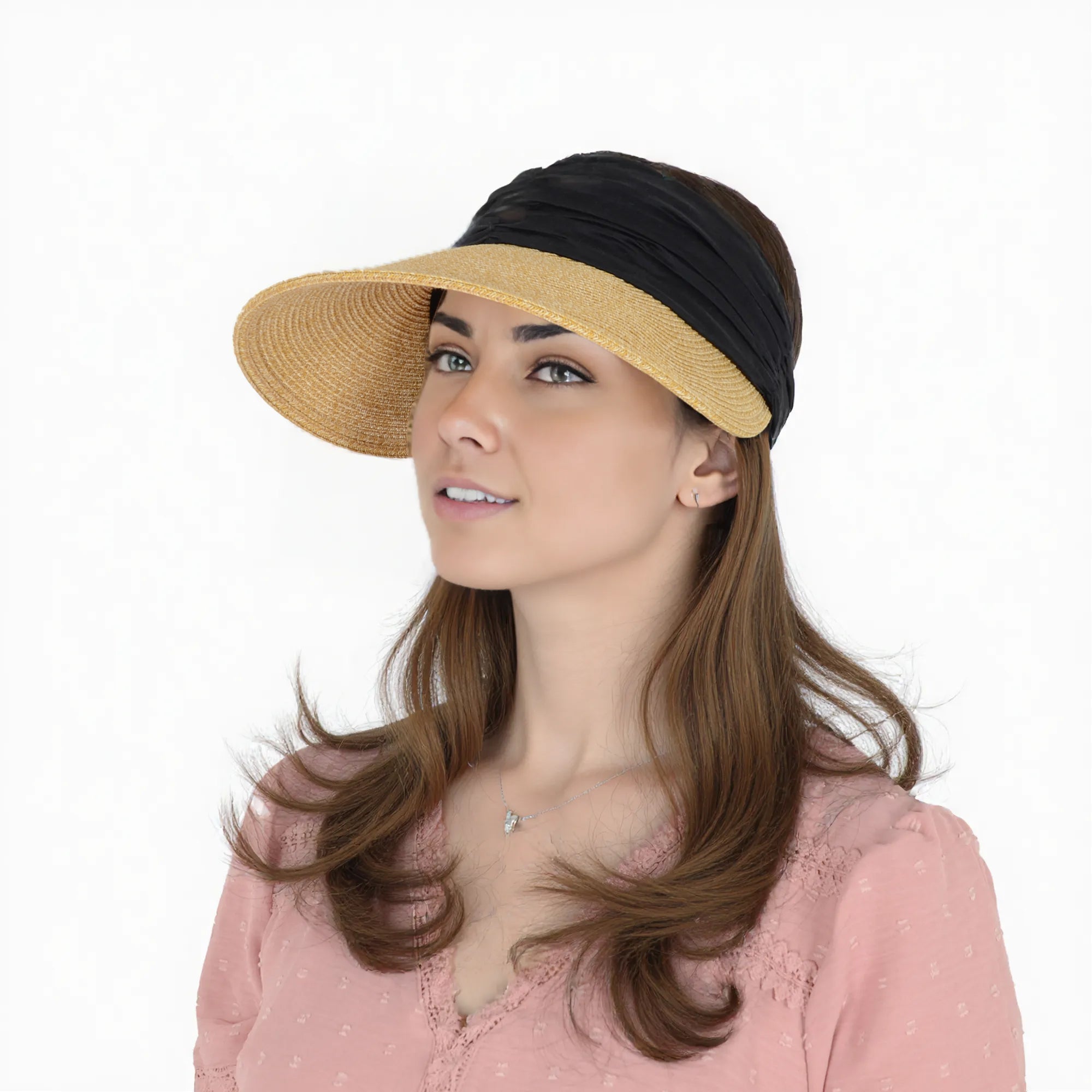 Anna-Kaci Womens Straw Sun Visor Wide Brim Adjustable Elastic Band Lightweight Summer Hat