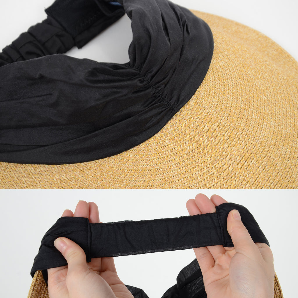 Anna-Kaci Womens Straw Sun Visor Wide Brim Adjustable Elastic Band Lightweight Summer Hat