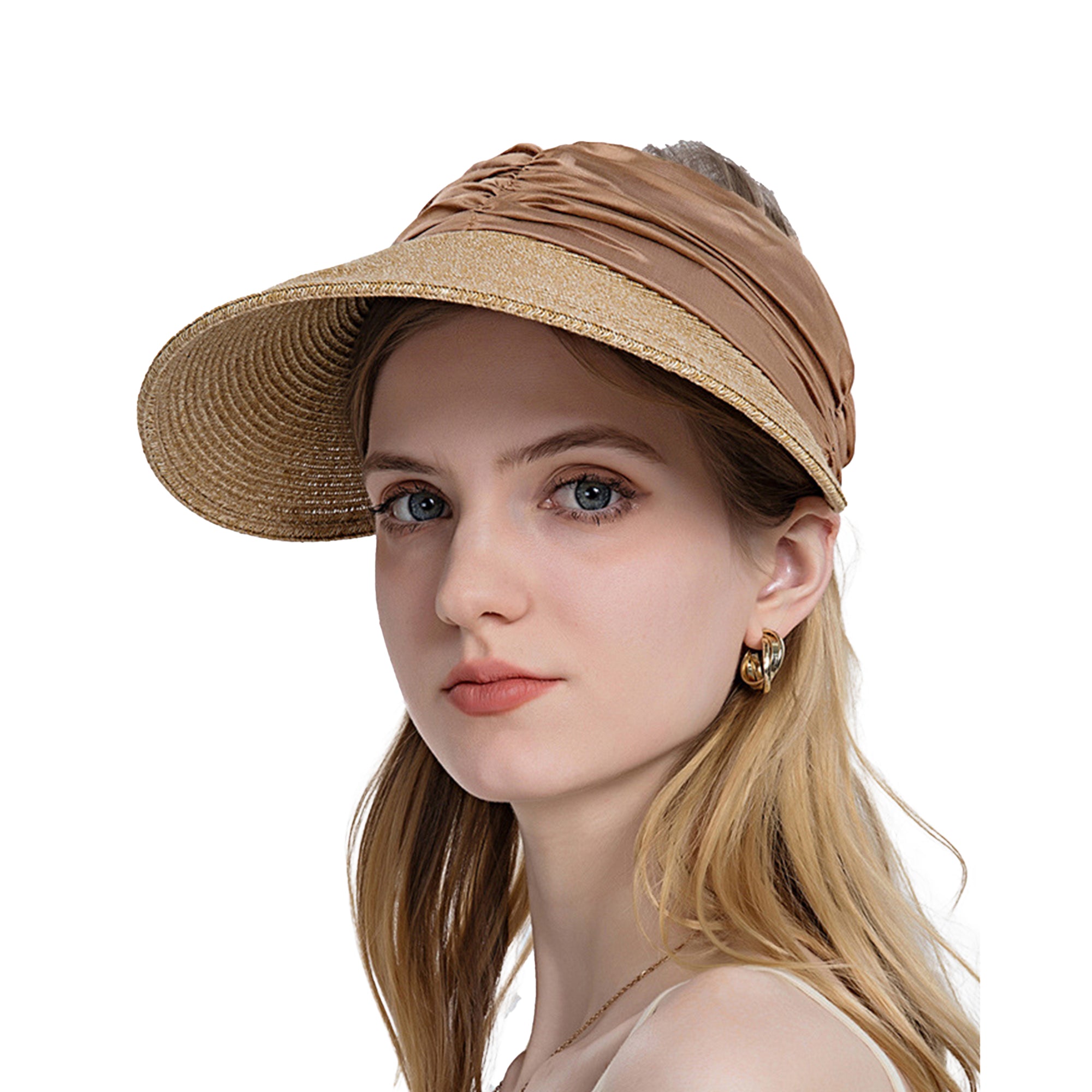 Anna-Kaci Womens Straw Sun Visor Wide Brim Adjustable Elastic Band Lightweight Summer Hat