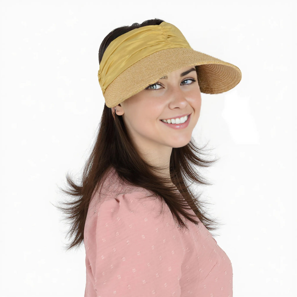 Anna-Kaci Womens Straw Sun Visor Wide Brim Adjustable Elastic Band Lightweight Summer Hat
