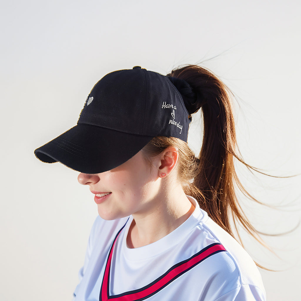 Anna-Kaci Women's Embroidered Baseball Cap Large Bun Half Hollow Top Soft Cotton Trucker Hat