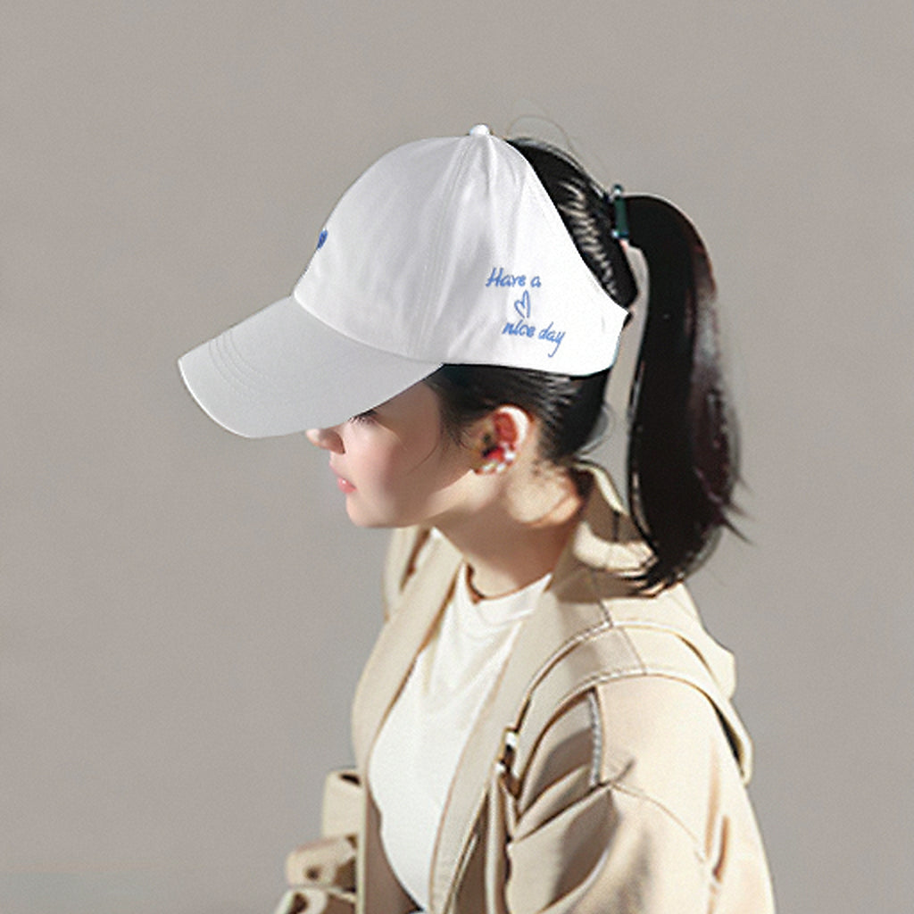 Anna-Kaci Women's Embroidered Baseball Cap Large Bun Half Hollow Top Soft Cotton Trucker Hat