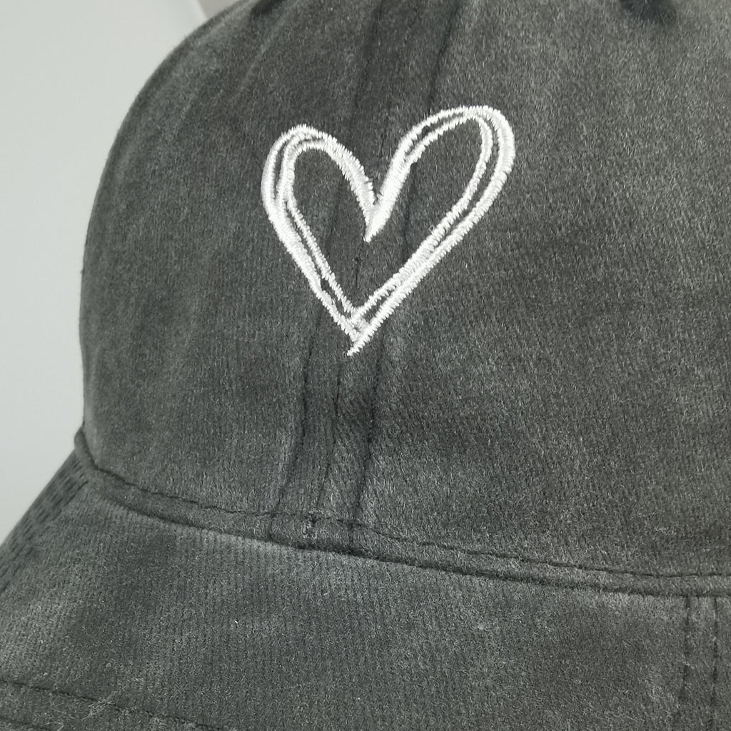 Anna-Kaci Women's Heart Embroidered Baseball Cap Low Bun Soft Cotton Trucker Hat