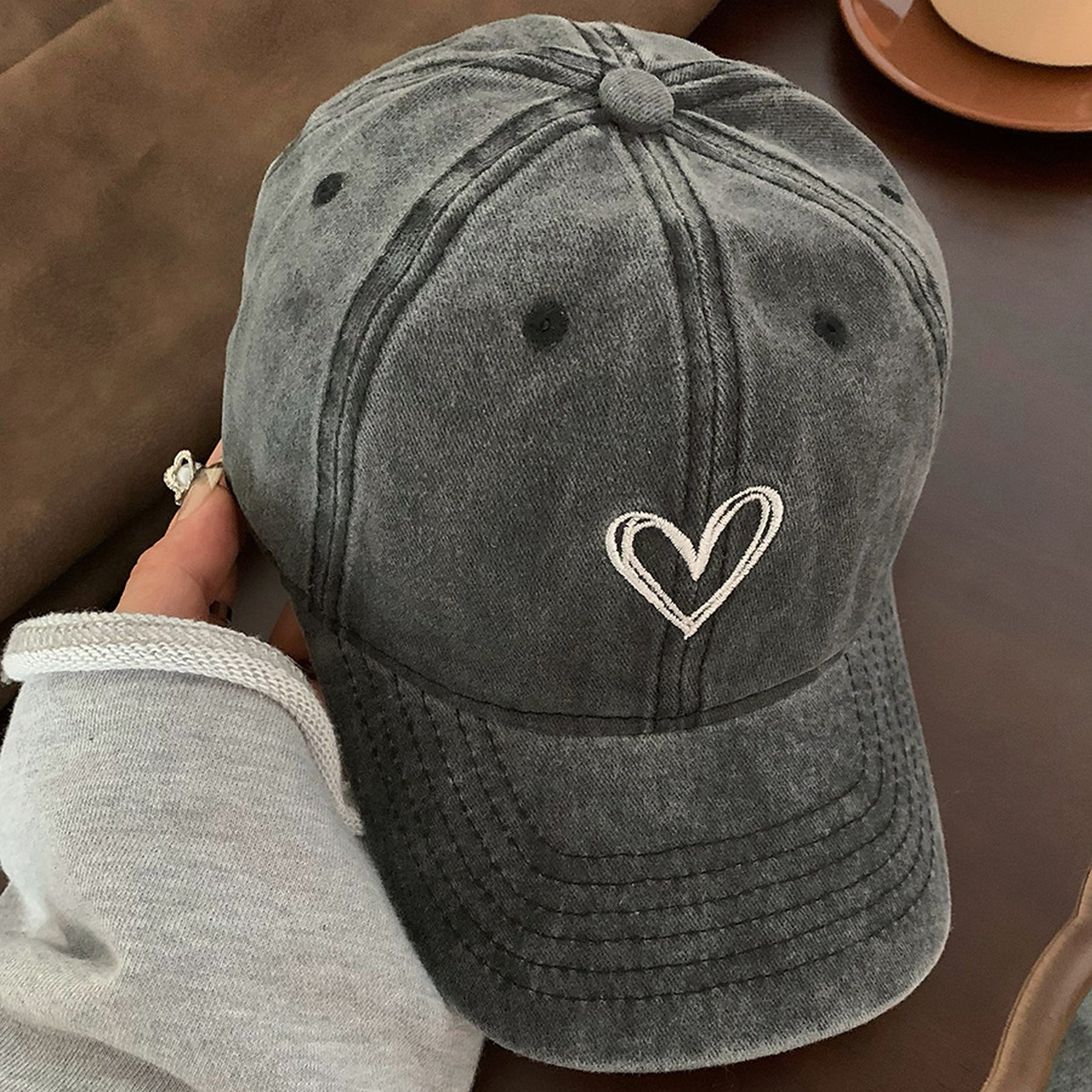 Anna-Kaci Women's Heart Embroidered Baseball Cap Low Bun Soft Cotton Trucker Hat