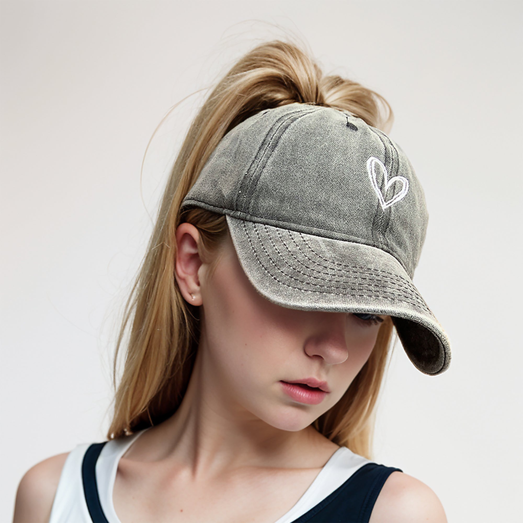 Anna-Kaci Women's Heart Embroidered Baseball Cap Low Bun Soft Cotton Trucker Hat