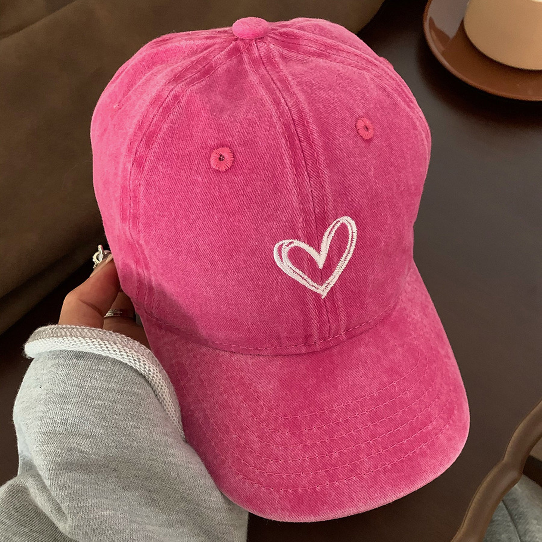 Anna-Kaci Women's Heart Embroidered Baseball Cap Low Bun Soft Cotton Trucker Hat