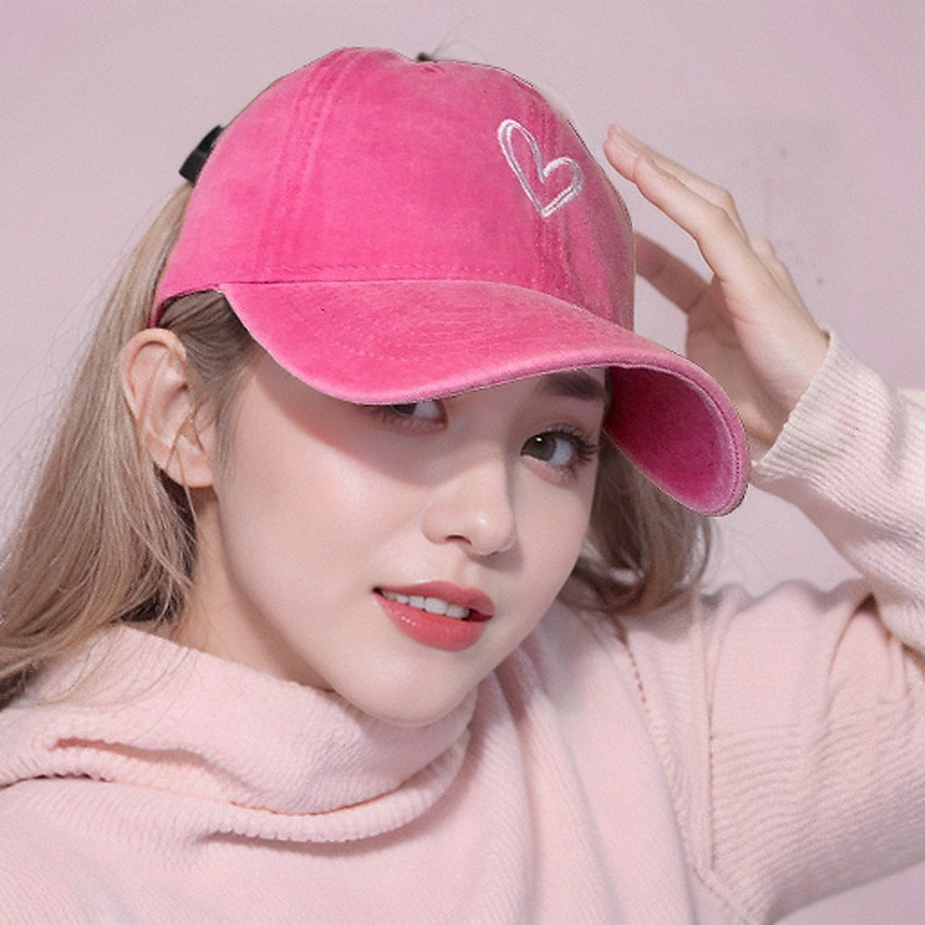 Anna-Kaci Women's Heart Embroidered Baseball Cap Low Bun Soft Cotton Trucker Hat