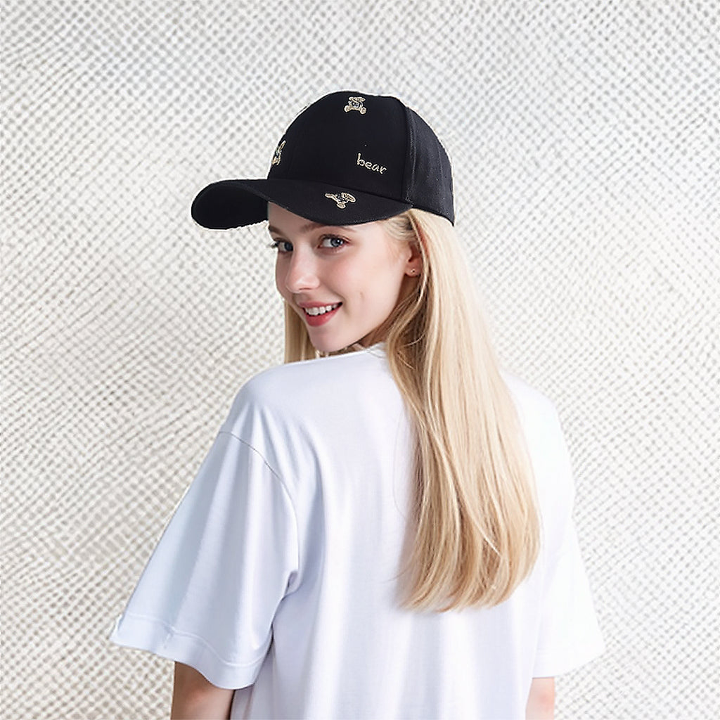 Anna-Kaci Women's Bear Embroidered Baseball Cap Low Bun Large Head Circumference Soft Cotton Trucker Hat