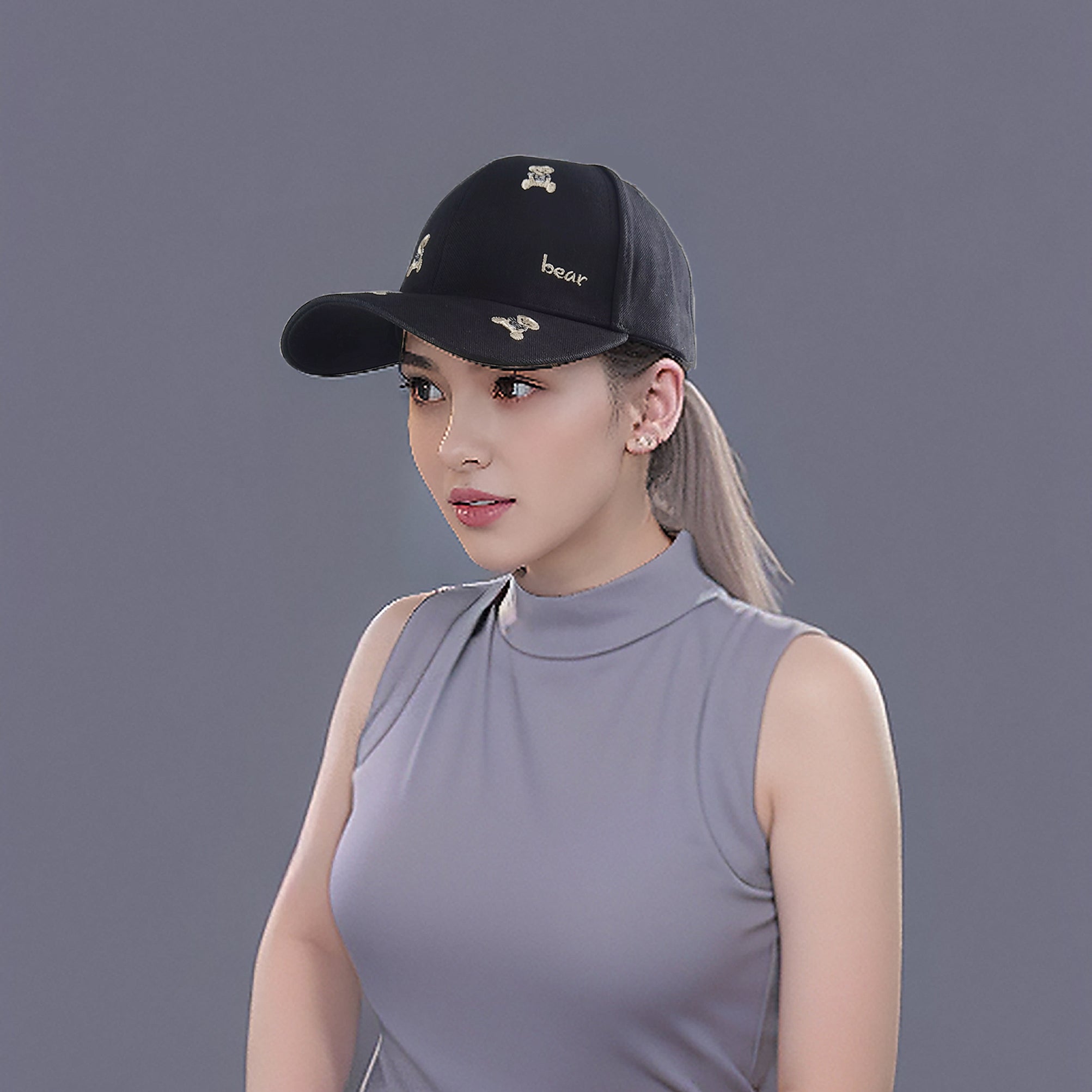 Anna-Kaci Women's Bear Embroidered Baseball Cap Low Bun Large Head Circumference Soft Cotton Trucker Hat