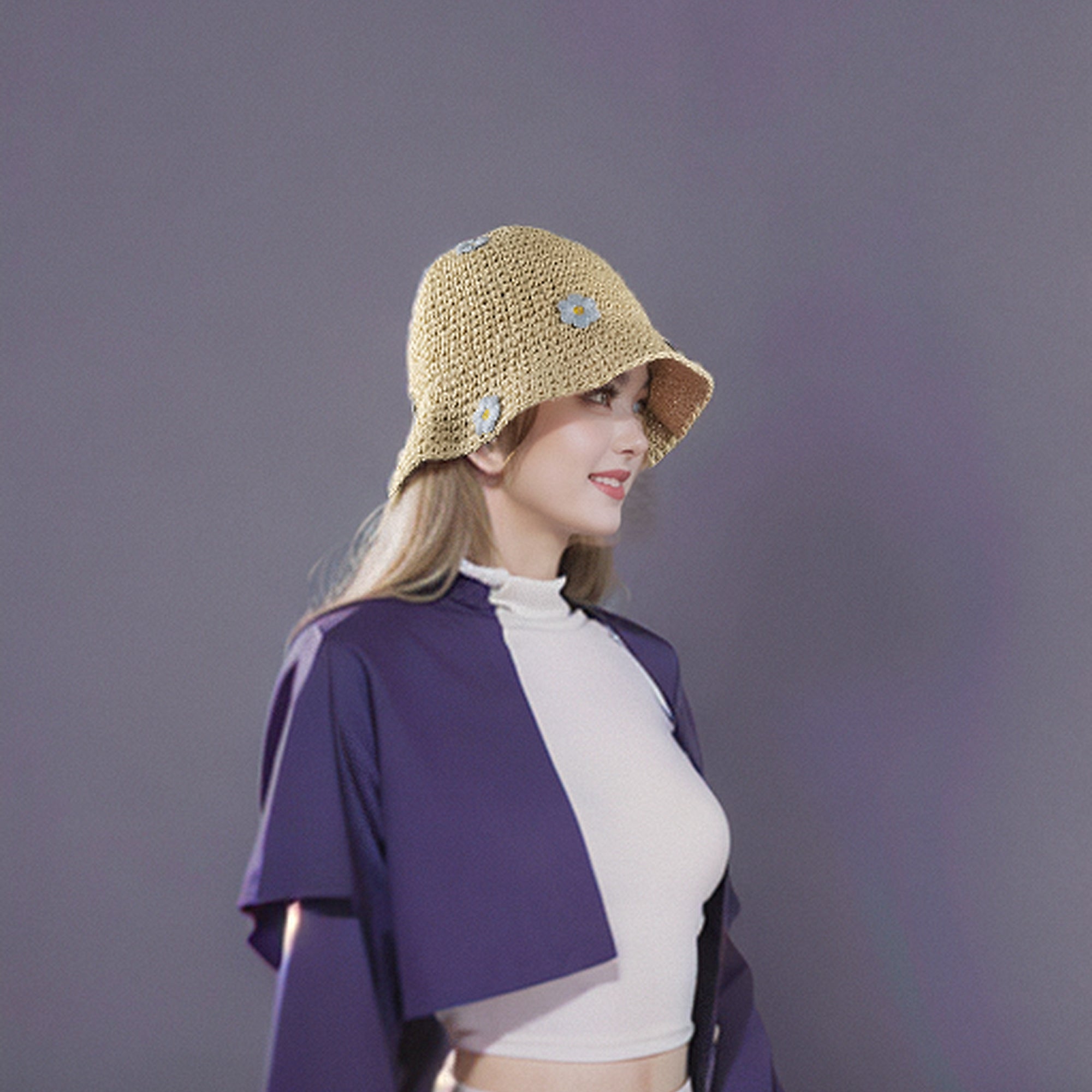 Anna-Kaci Women's Bucket Hats Flower Crochet Pattern Papyrus Fisherman Cap